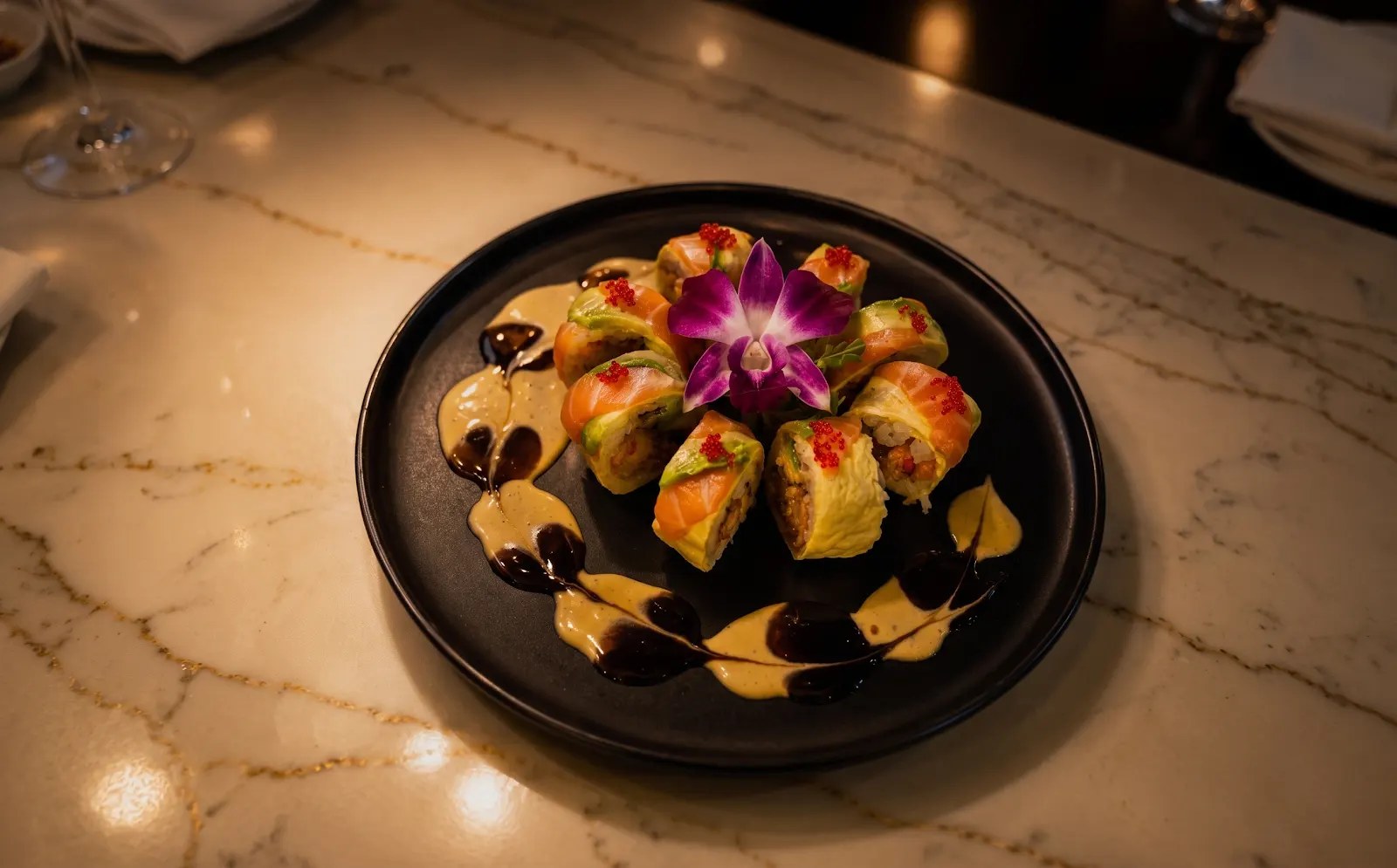 Ocean Kiss roll with grilled unagi, katsu shrimp, salmon and avocado at Aikawa in West Island Montreal